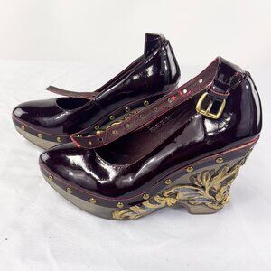 VINTAGE STYLE WEDGE HEEL WITH ANKLE STRAP HIGH HEEL SIZE 36